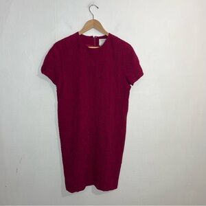 Vintage Carmen Marc Valvo Silk Beaded Cocktail Sheath Pink Magenta Dress Size 6